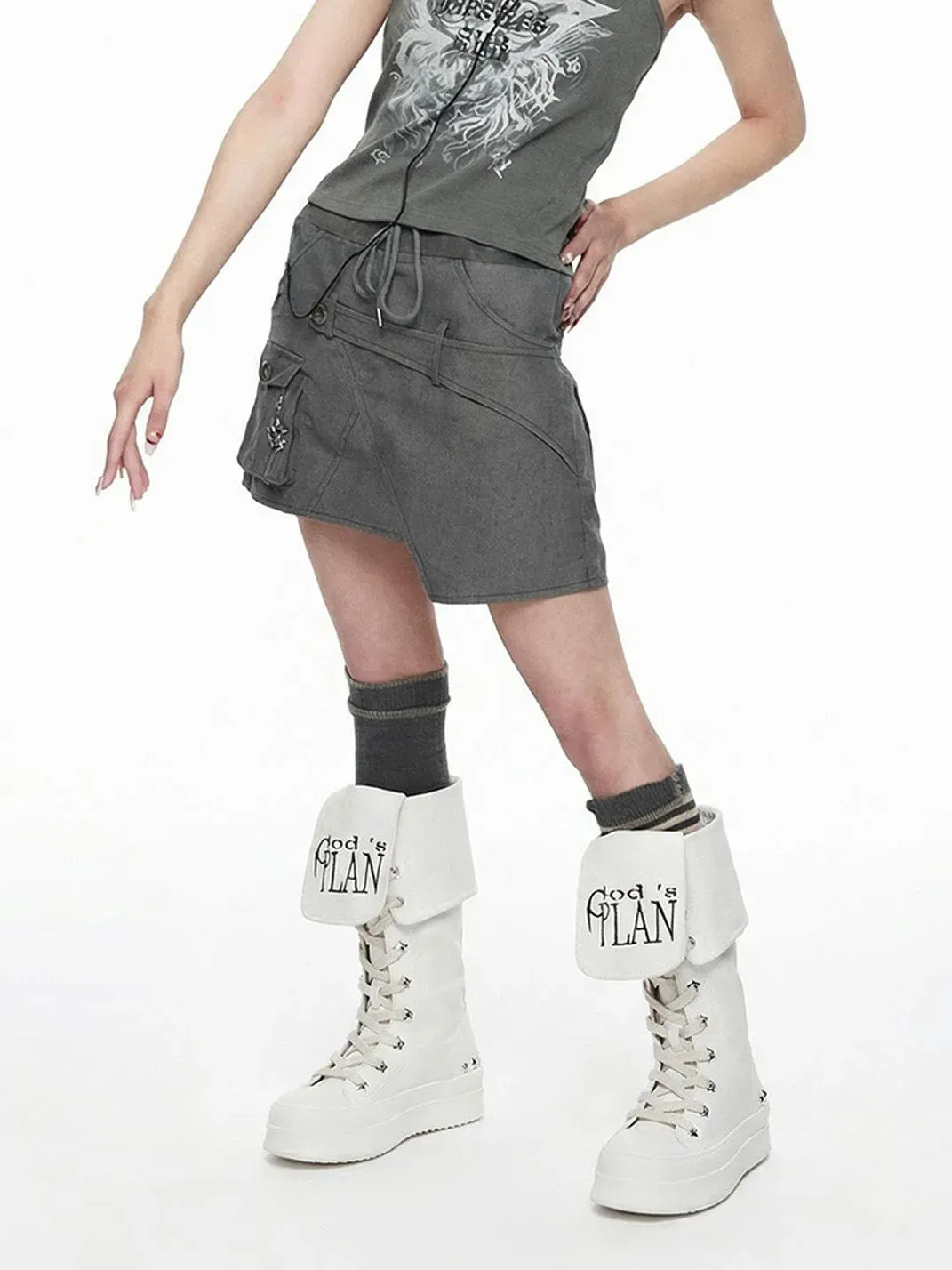 Gods plan | Bone White Two-Way Wear Leather Platform Canvas Boots
