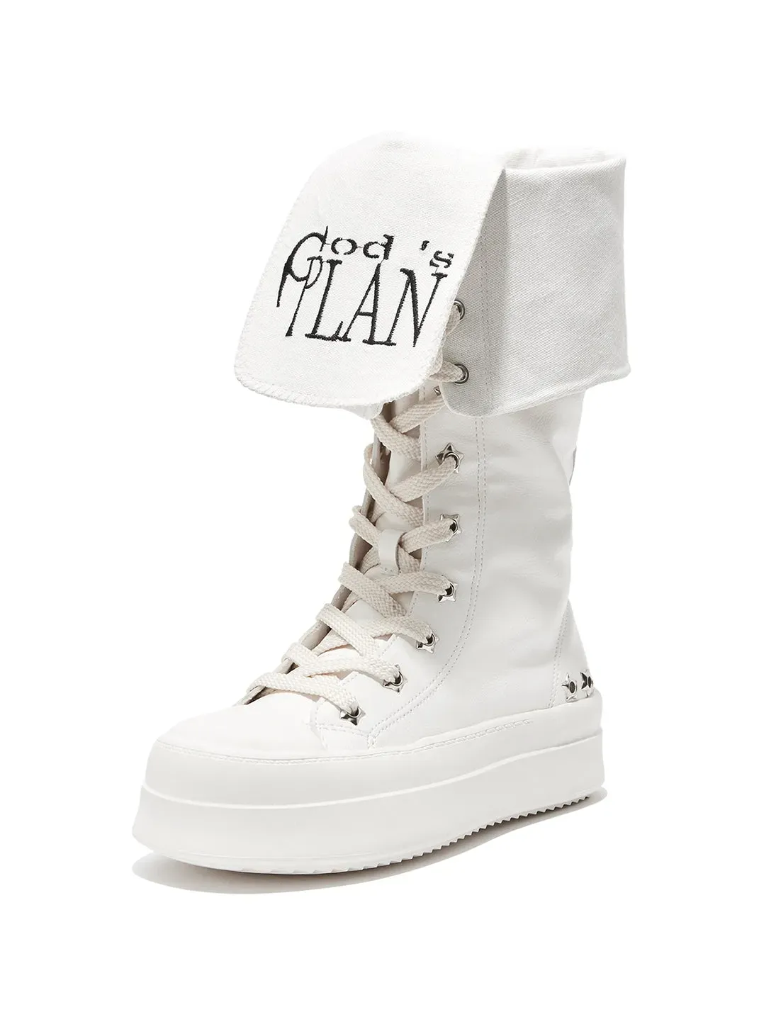 Gods plan | Bone White Two-Way Wear Leather Platform Canvas Boots