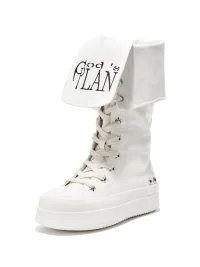 Gods plan | Bone White Two-Way Wear Leather Platform Canvas Boots