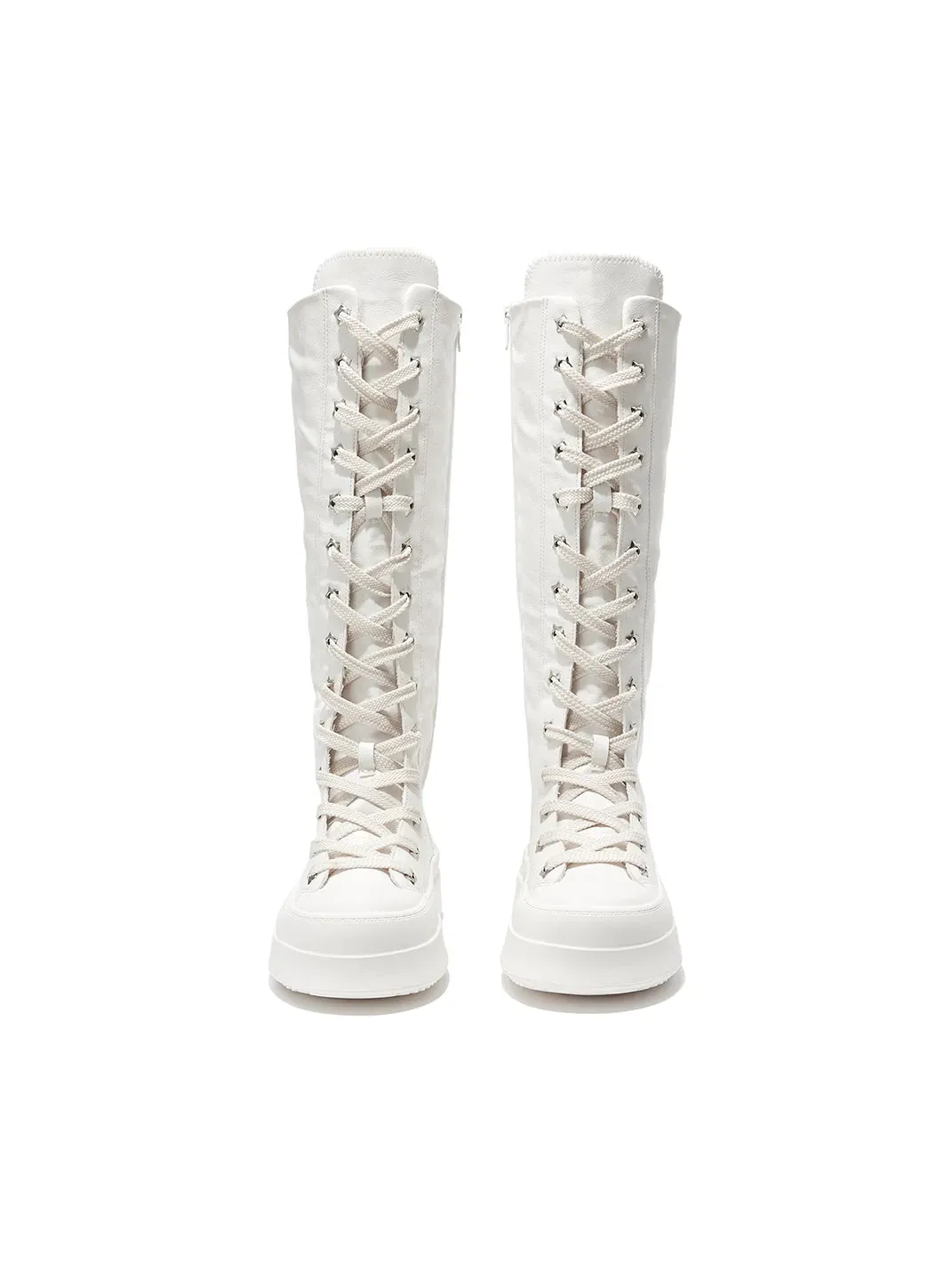 Gods plan | Bone White Two-Way Wear Leather Platform Canvas Boots