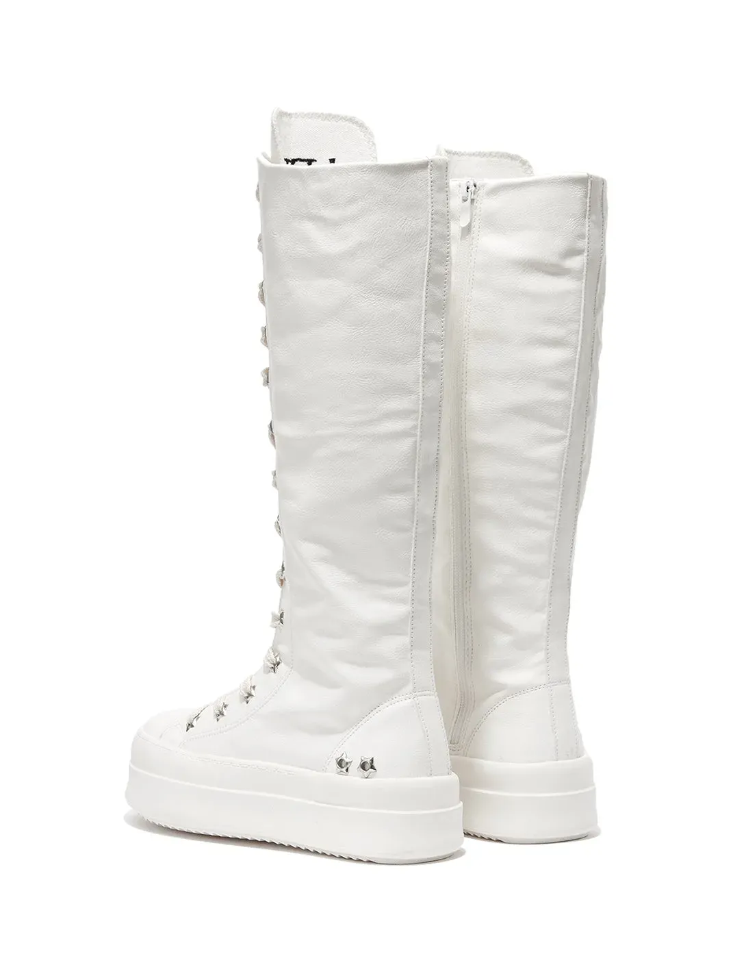 Gods plan | Bone White Two-Way Wear Leather Platform Canvas Boots