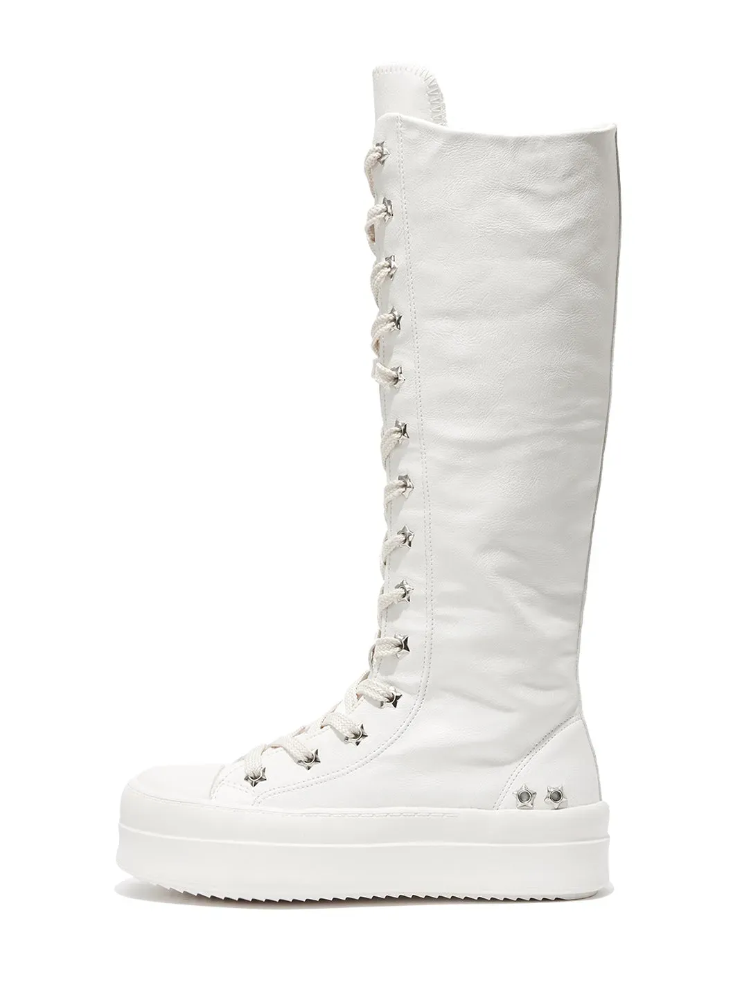 Gods plan | Bone White Two-Way Wear Leather Platform Canvas Boots