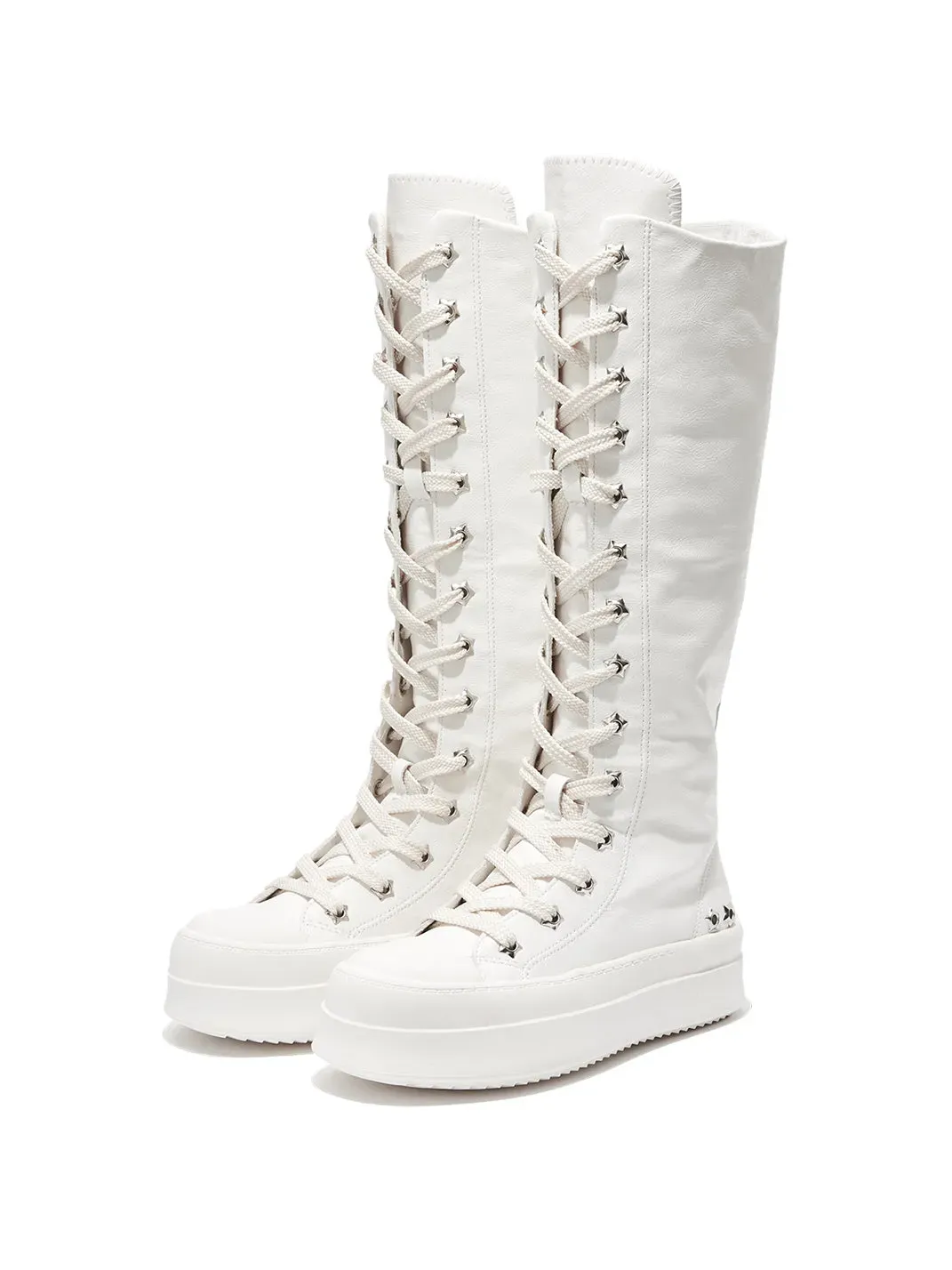 Gods plan | Bone White Two-Way Wear Leather Platform Canvas Boots