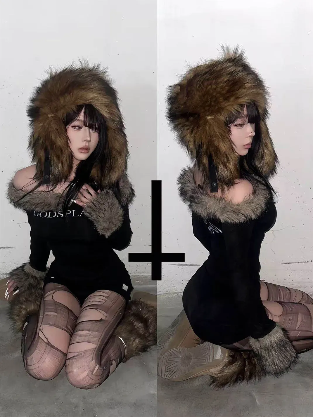 Gods plan | Furry Collar Long Sleeve Asymmetrical Shoulder Top
