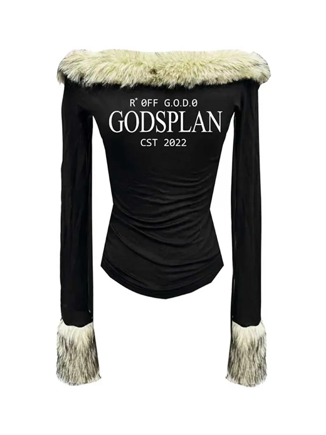 Gods plan | Furry Collar Long Sleeve Asymmetrical Shoulder Top