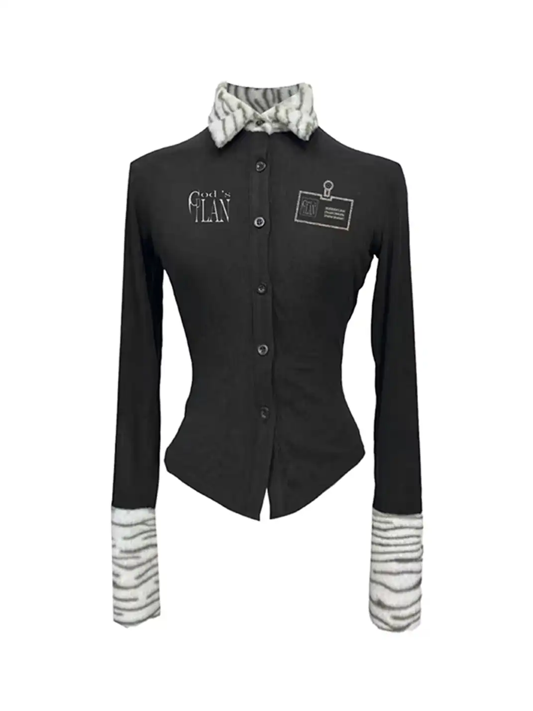 Gods plan | Gods Plan Zebra Print Patchwork Long Sleeve Shirt