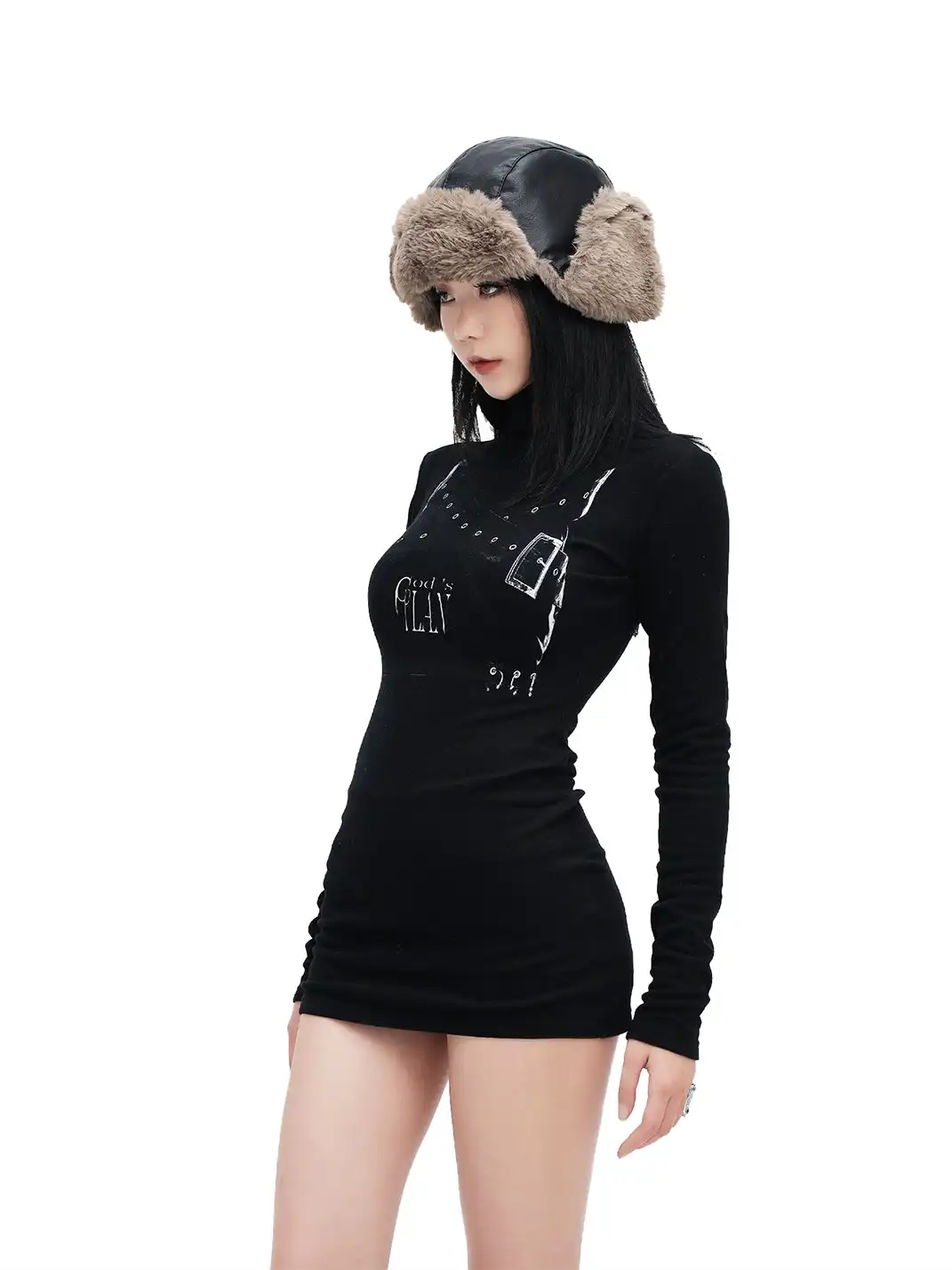 Gods plan | Stand Collar Faux Tube Top Bodycon Dress