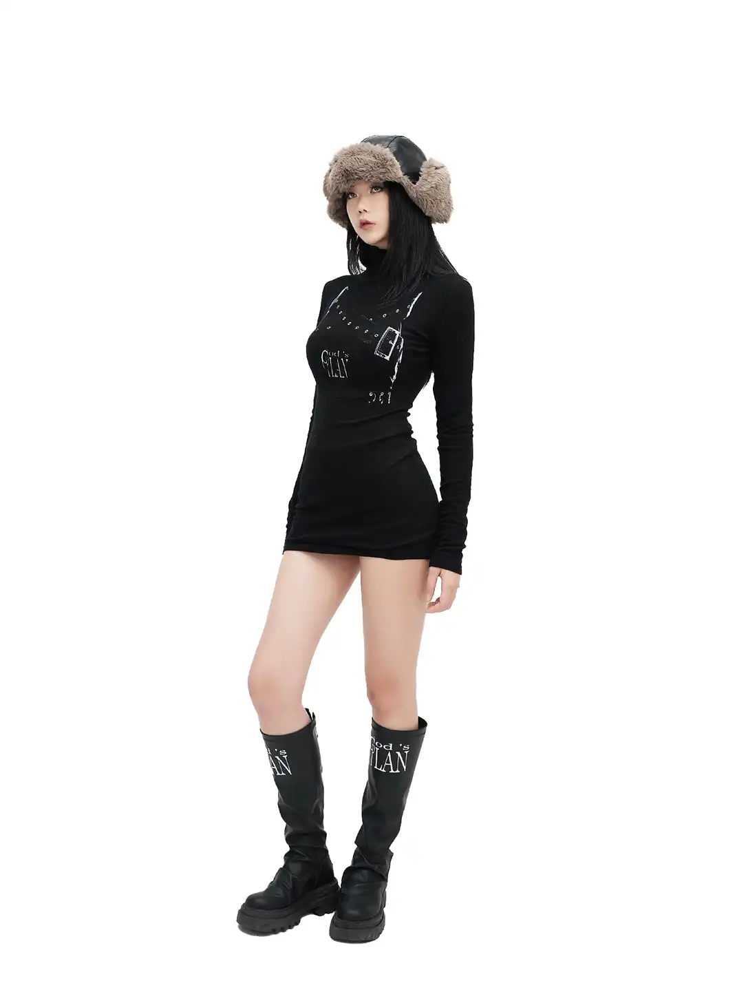 Gods plan | Stand Collar Faux Tube Top Bodycon Dress