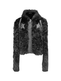 Gods plan | Stand Collar Leather Patchwork Star Faux Fur Cotton Padded Coat