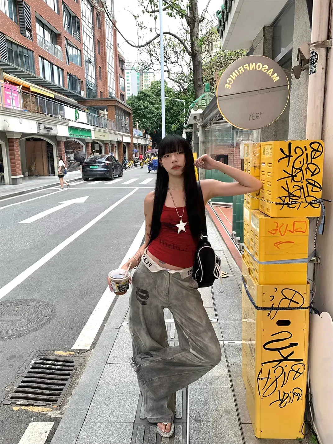 Gods plan | 3D Double Waist Color Block Wide Leg Pants
