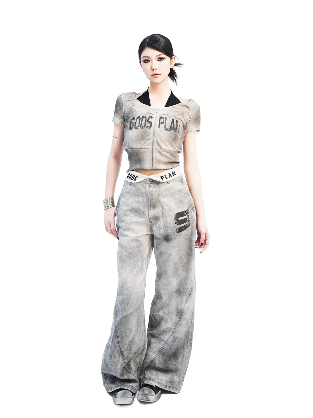 Gods plan | 3D Double Waist Color Block Wide Leg Pants