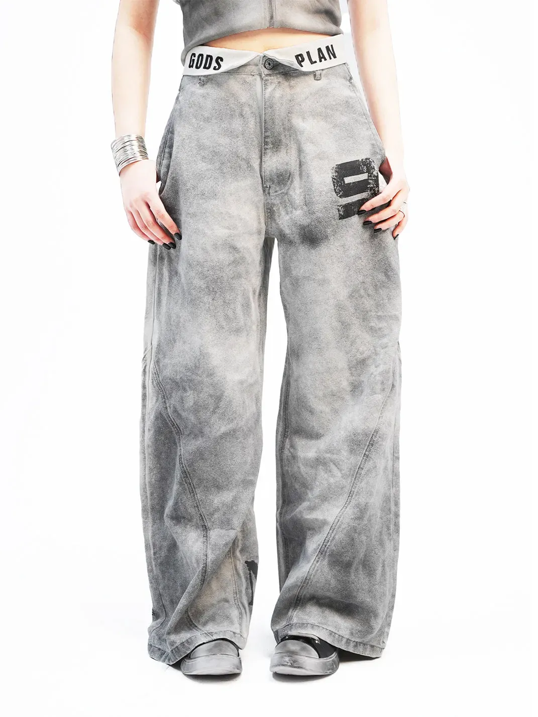 Gods plan | 3D Double Waist Color Block Wide Leg Pants