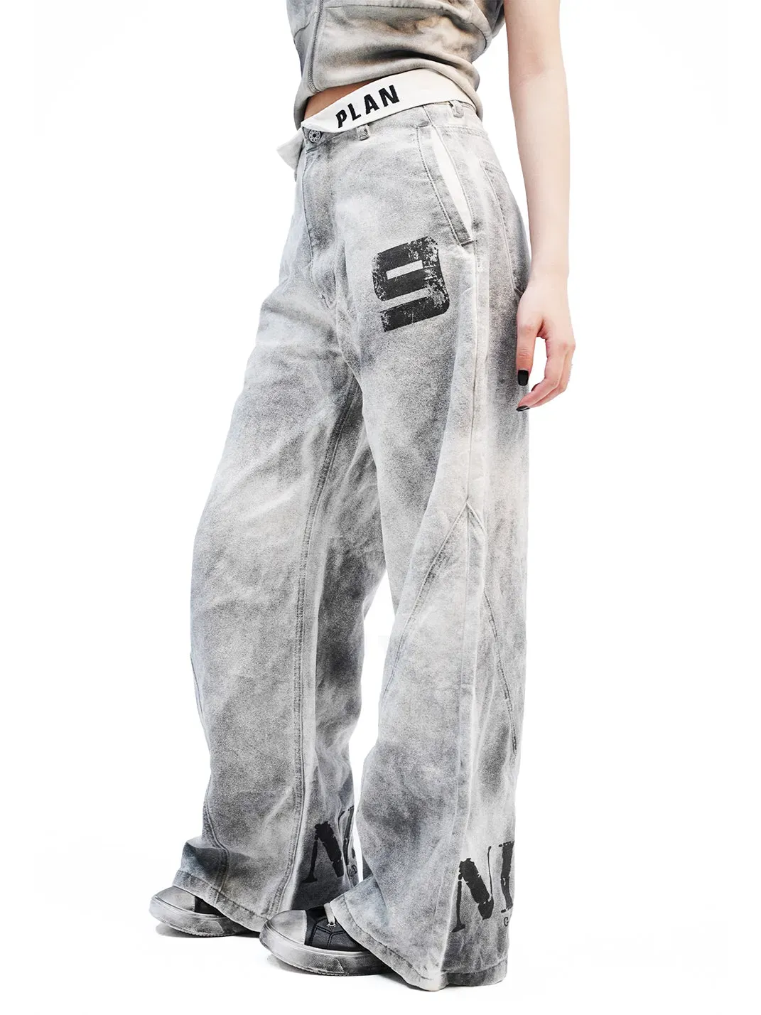 Gods plan | 3D Double Waist Color Block Wide Leg Pants