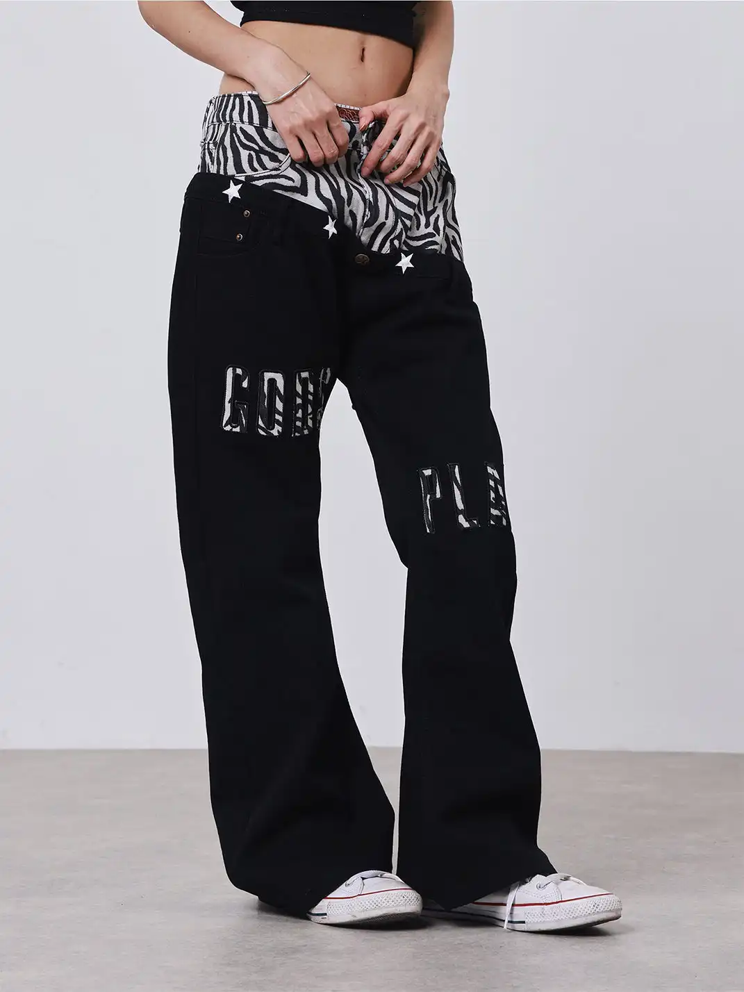 Gods plan | Zebra Print Patchwork Jeans