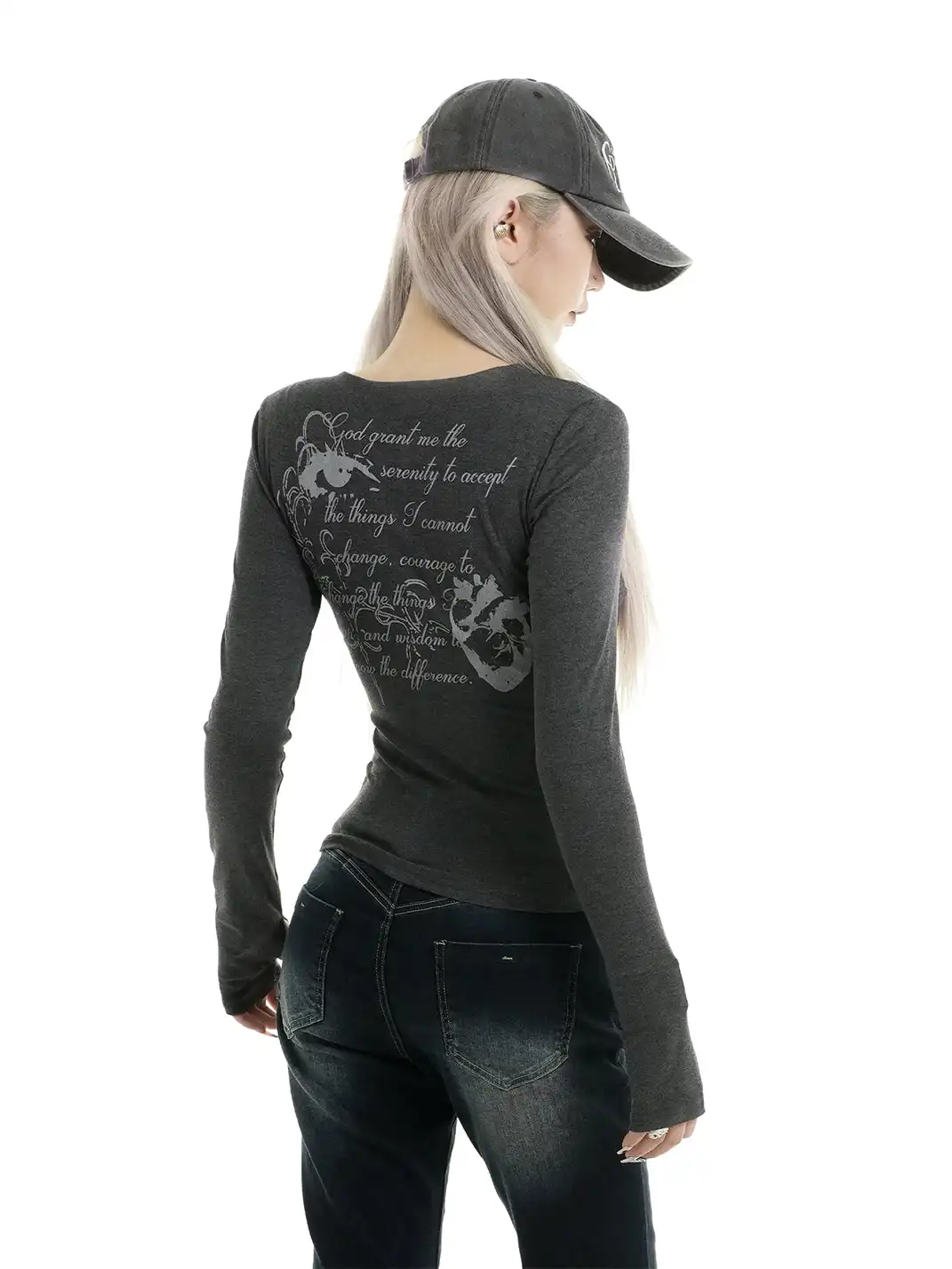 Gods plan | Original Gothic V-neck Long Sleeve Top