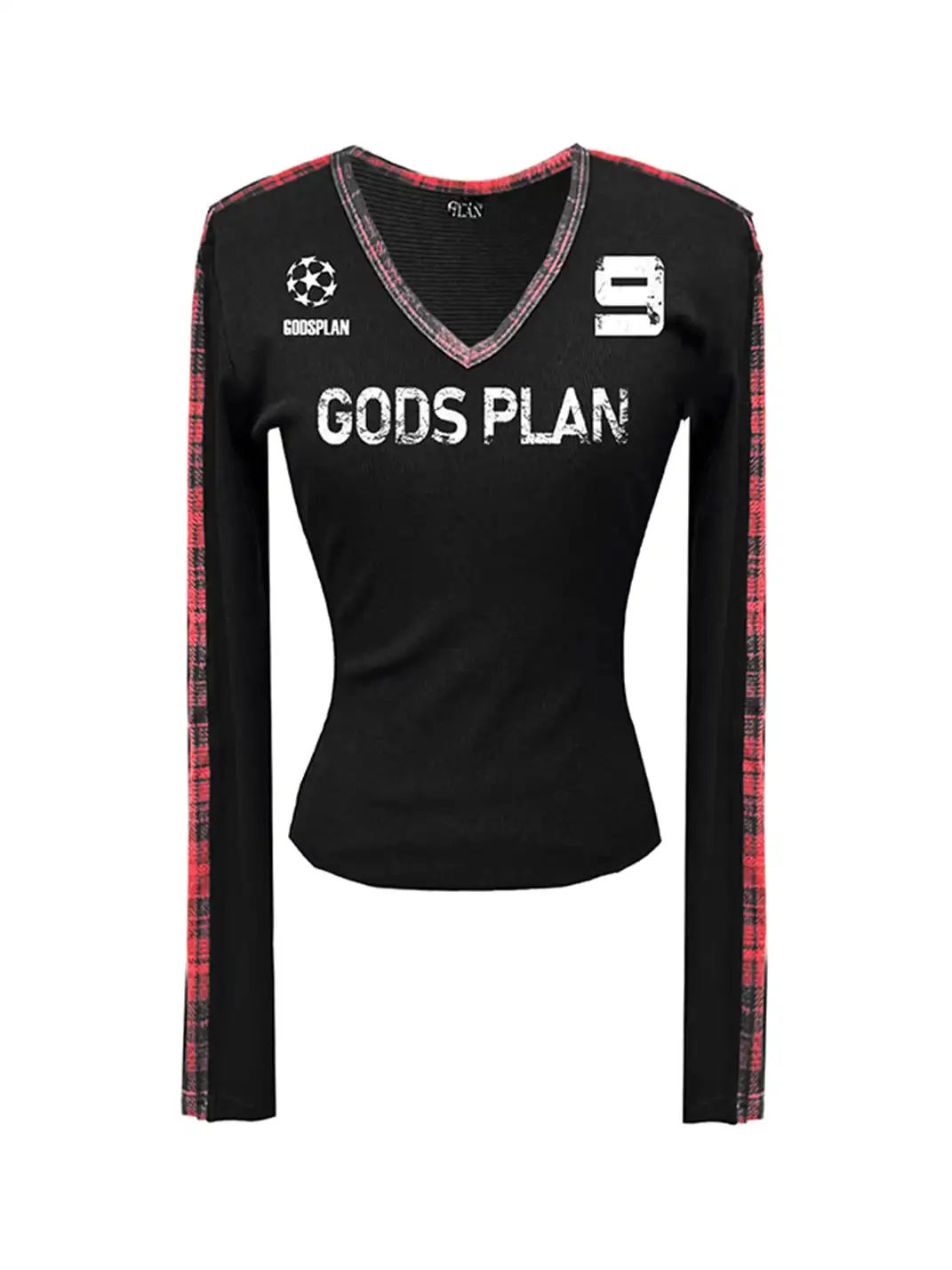 Gods plan | Plaid Patchwork V-neck Long Sleeve Top