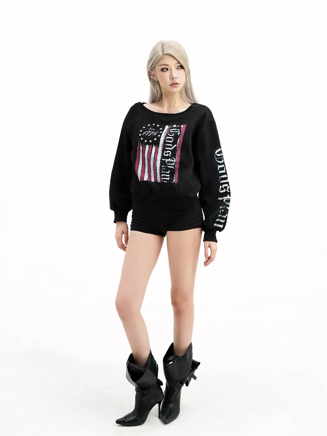 Gods plan | Asymmetrical Shoulder Printed Long Sleeve T-shirt