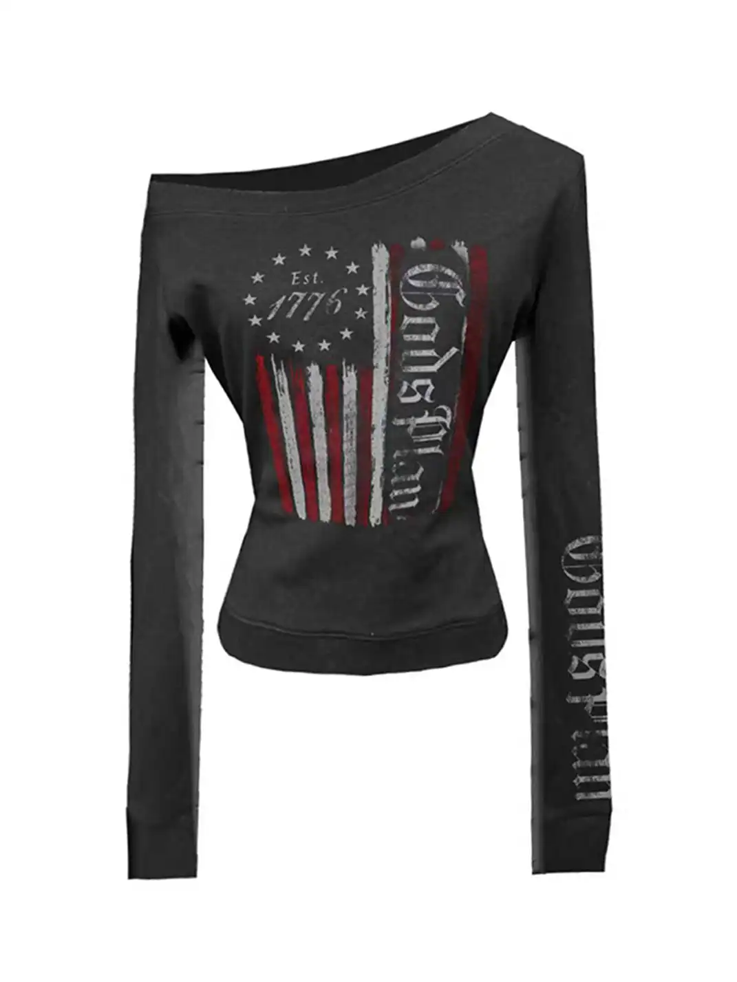 Gods plan | Asymmetrical Shoulder Printed Long Sleeve T-shirt