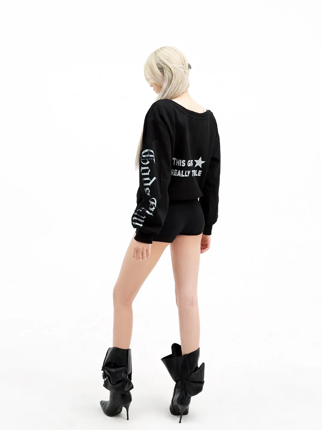 Gods plan | Asymmetrical Shoulder Printed Long Sleeve T-shirt