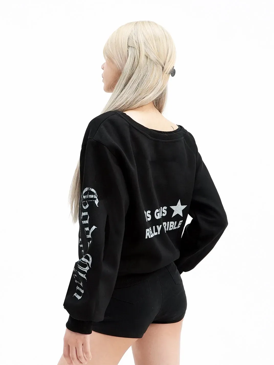 Gods plan | Asymmetrical Shoulder Printed Long Sleeve T-shirt