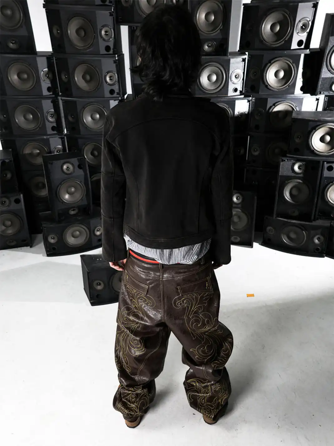 PCCVISION | Textured Skull Straight-Leg Leather Pants