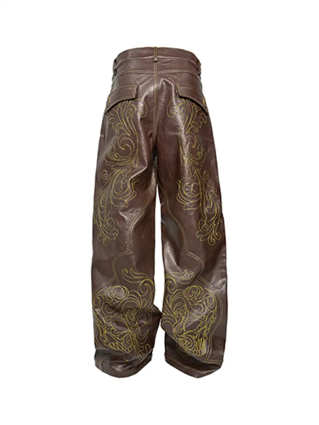 PCCVISION | Textured Skull Straight-Leg Leather Pants