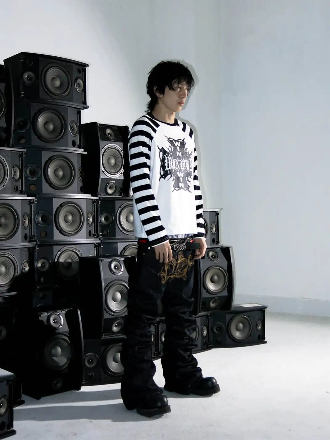 PCCVISION | Striped Raglan Printed Long Sleeve T-shirt