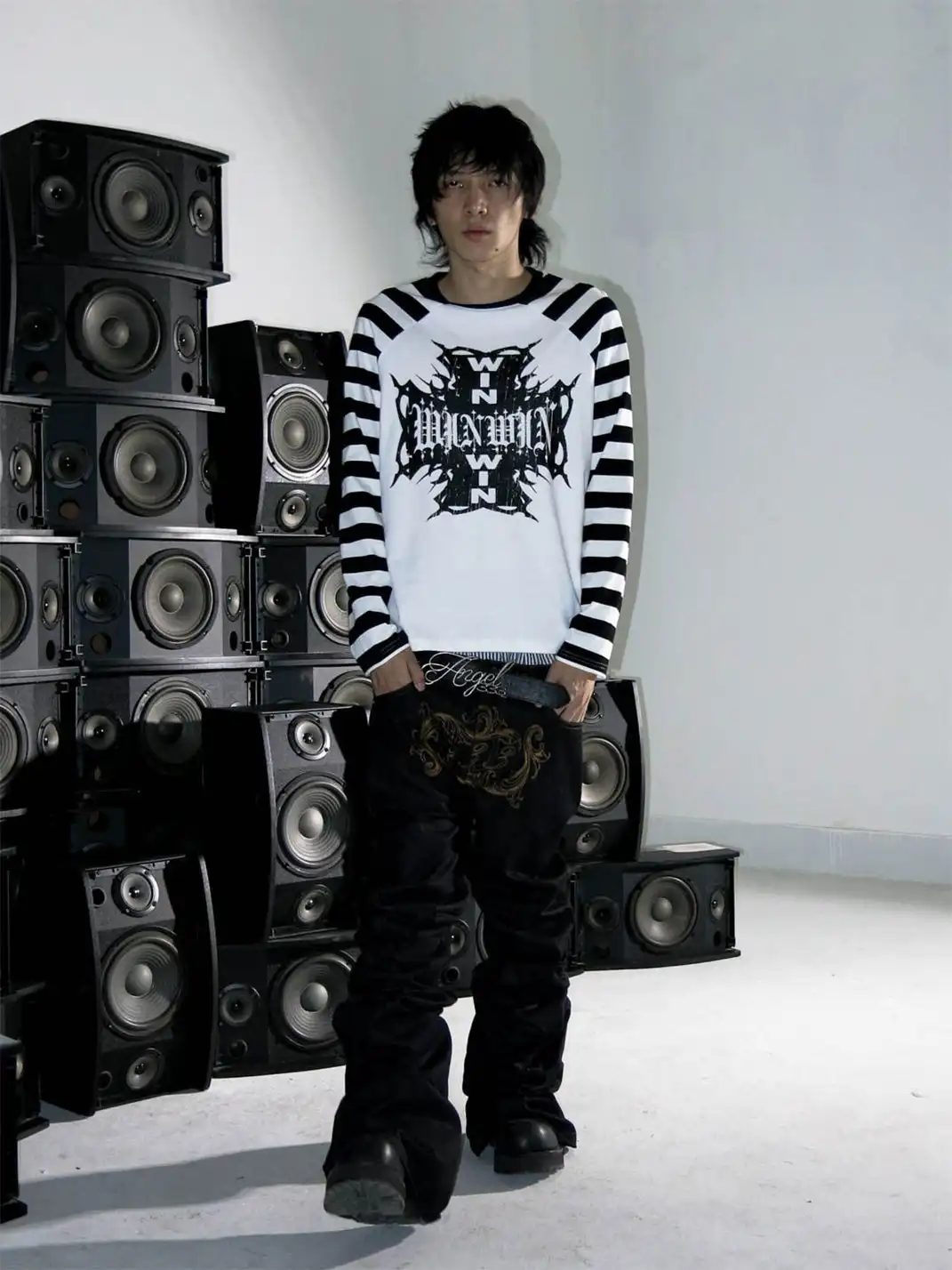 PCCVISION | Striped Raglan Printed Long Sleeve T-shirt