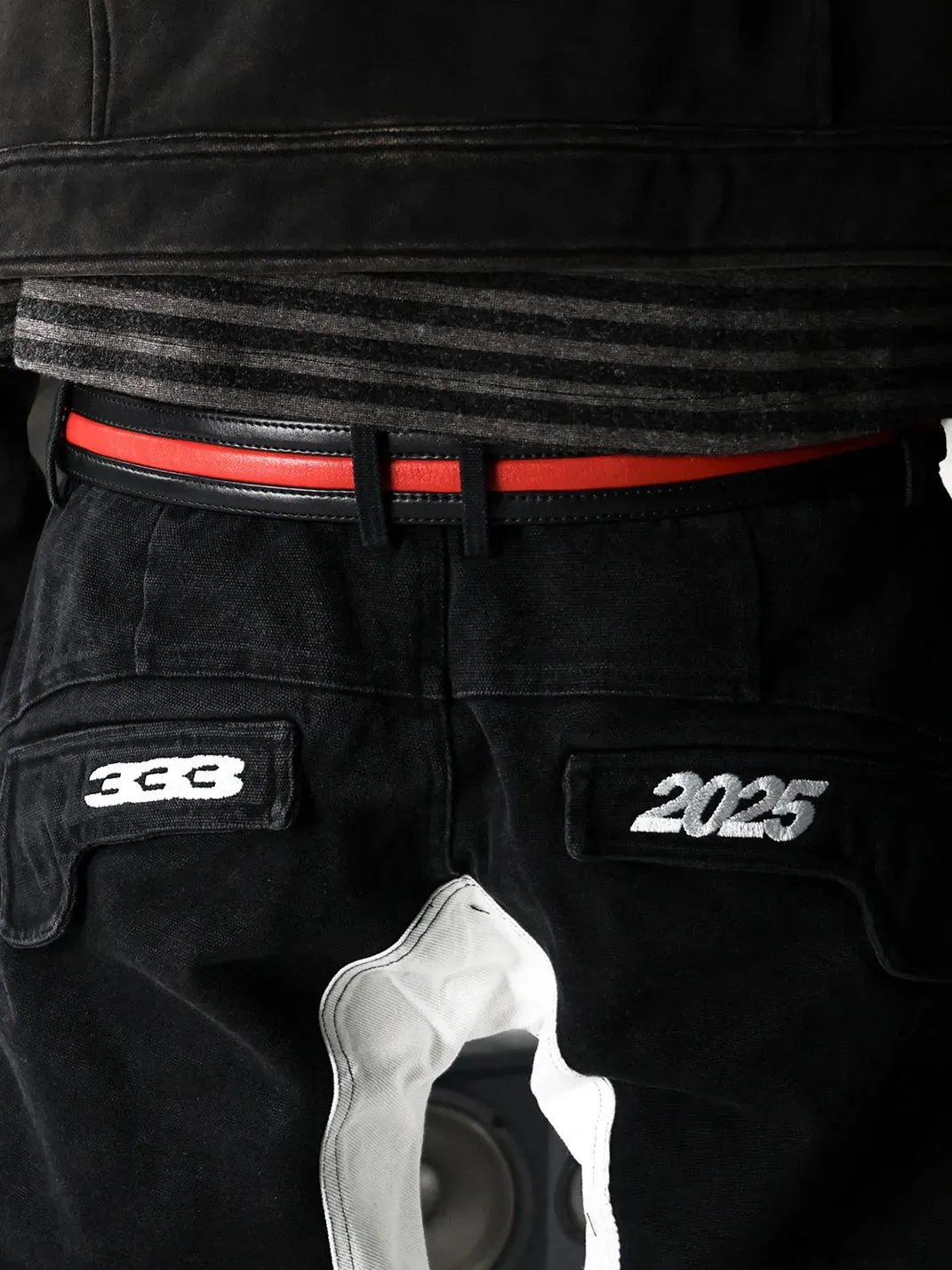 PCCVISION | Motorcycle Washed Patchwork Straight Leg Jeans