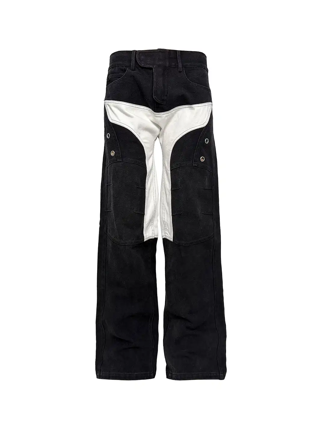 PCCVISION | Motorcycle Washed Patchwork Straight Leg Jeans