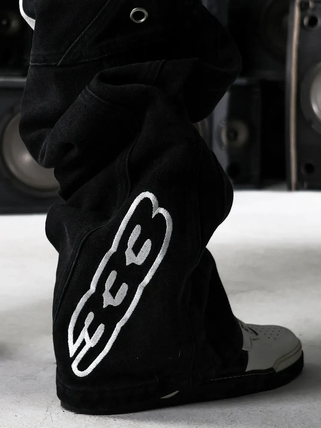 PCCVISION | Motorcycle Washed Patchwork Straight Leg Jeans