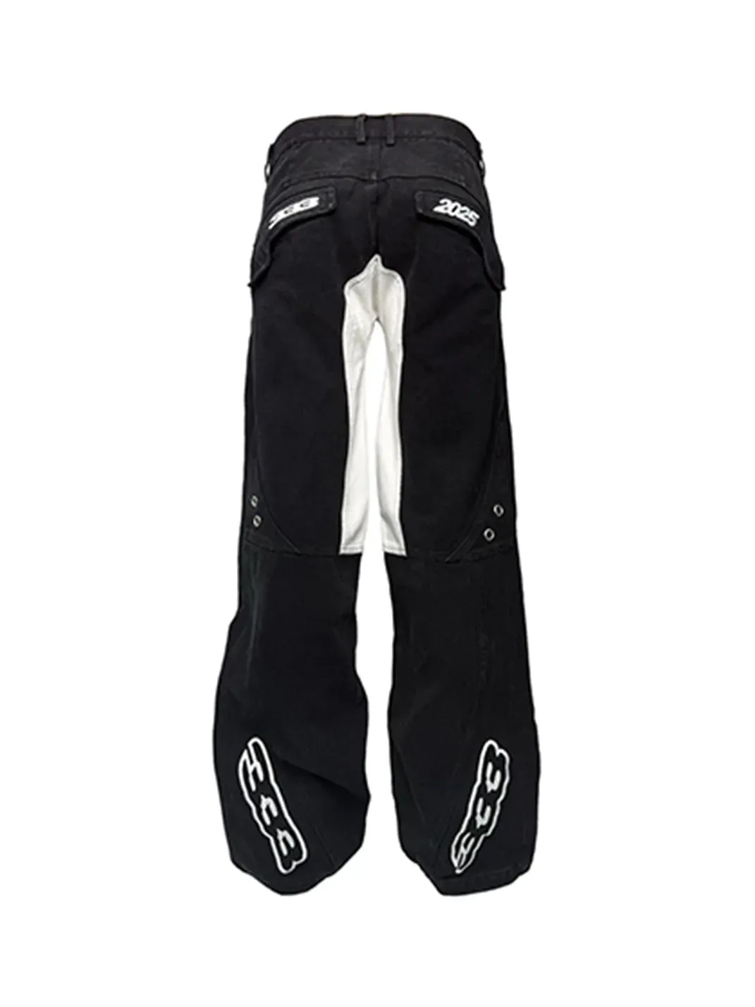 PCCVISION | Motorcycle Washed Patchwork Straight Leg Jeans