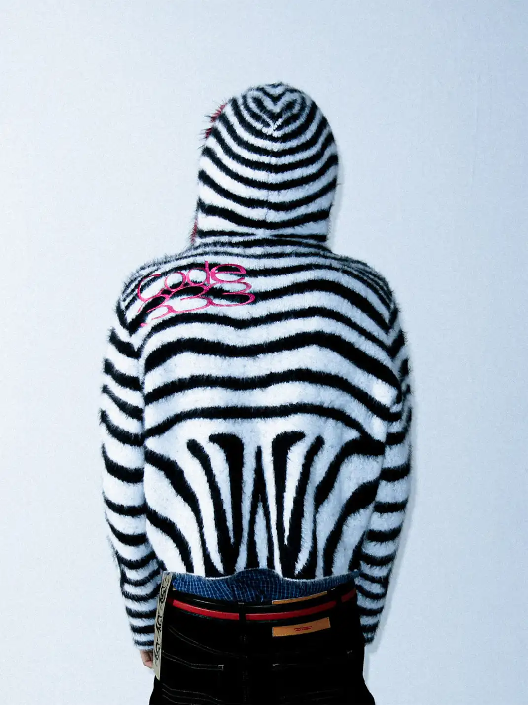 PCCVISION | Zebra-Print Fur Zip-Up Hoodie