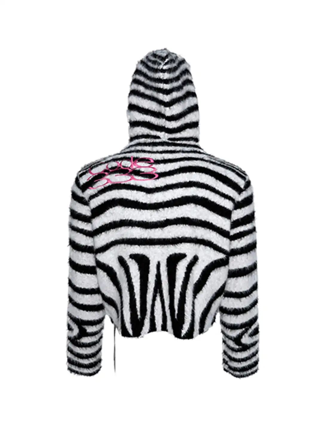 PCCVISION | Zebra-Print Fur Zip-Up Hoodie