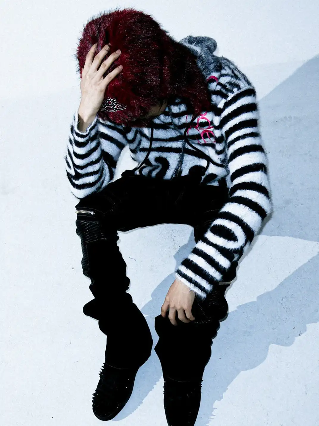 PCCVISION | Zebra-Print Fur Zip-Up Hoodie