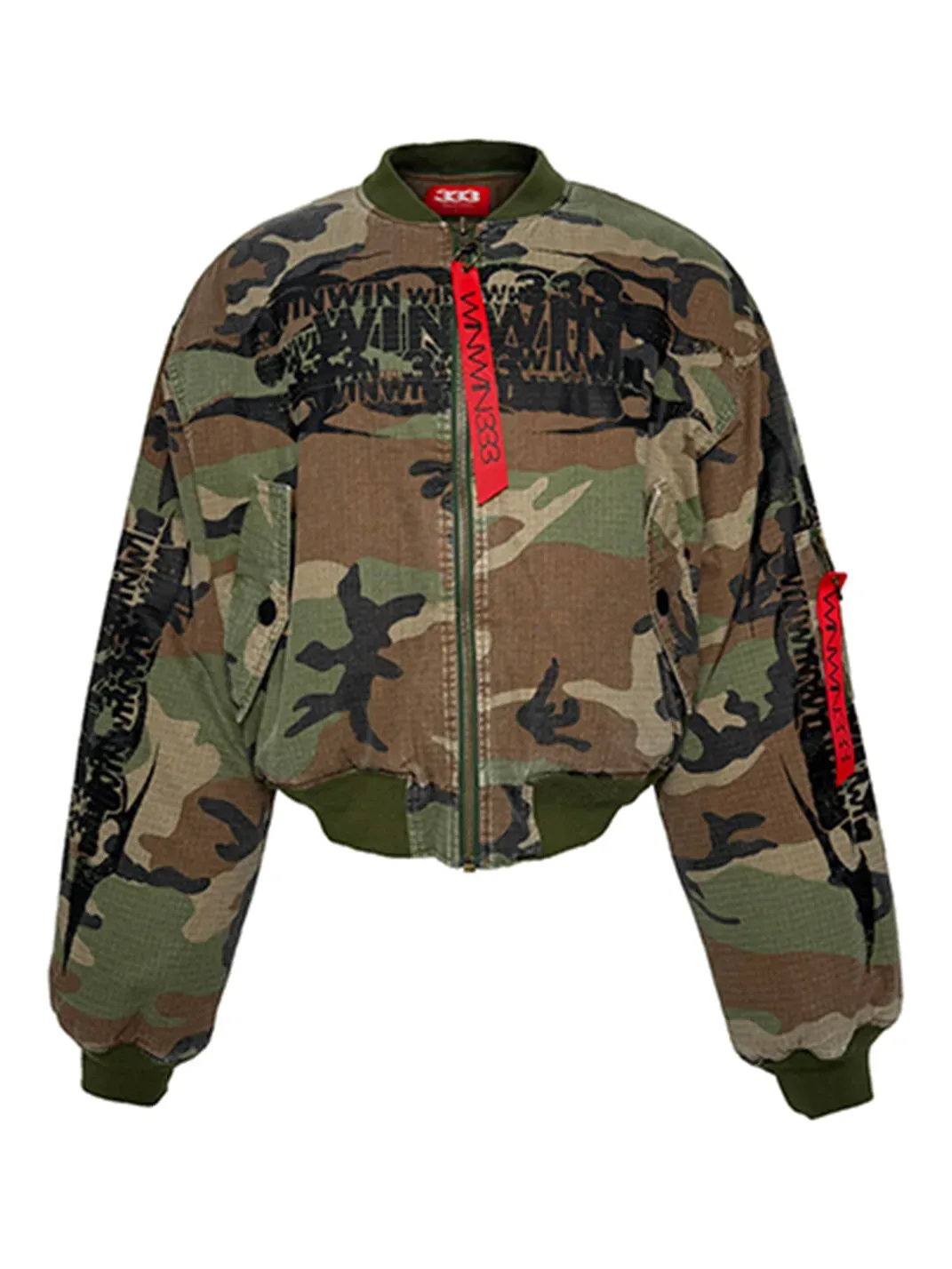 PCCVISION | Distressed Hooded Printed Bomber Jacket