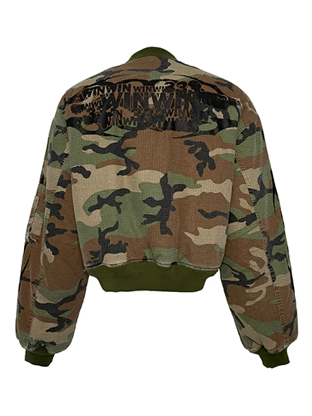 PCCVISION | Distressed Hooded Printed Bomber Jacket