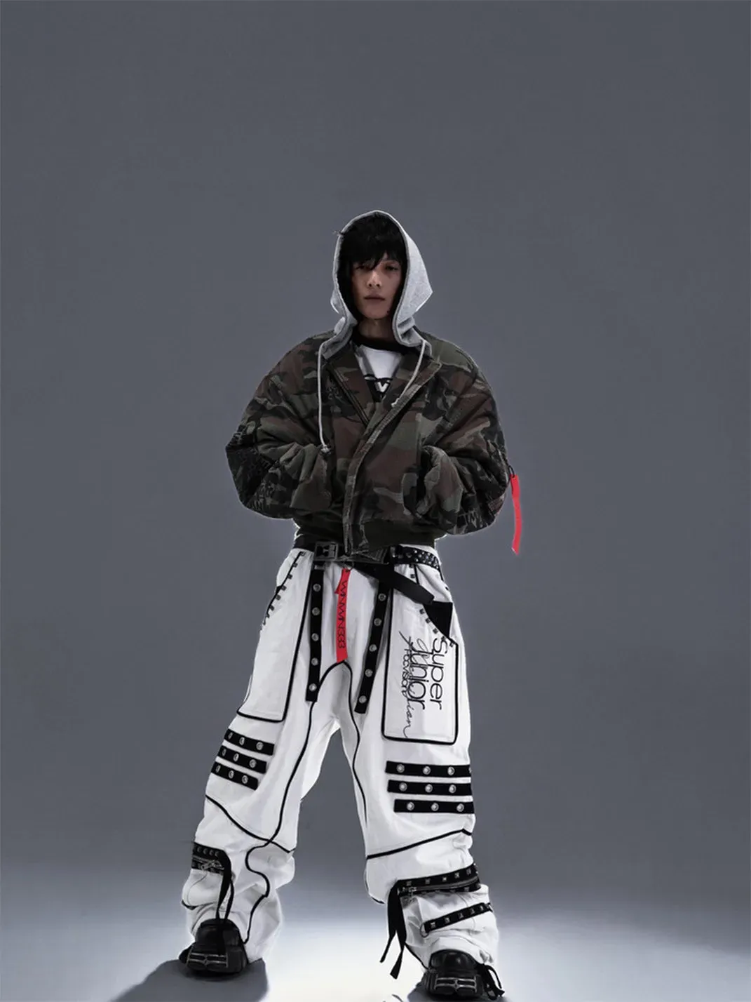 PCCVISION | Distressed Hooded Printed Bomber Jacket