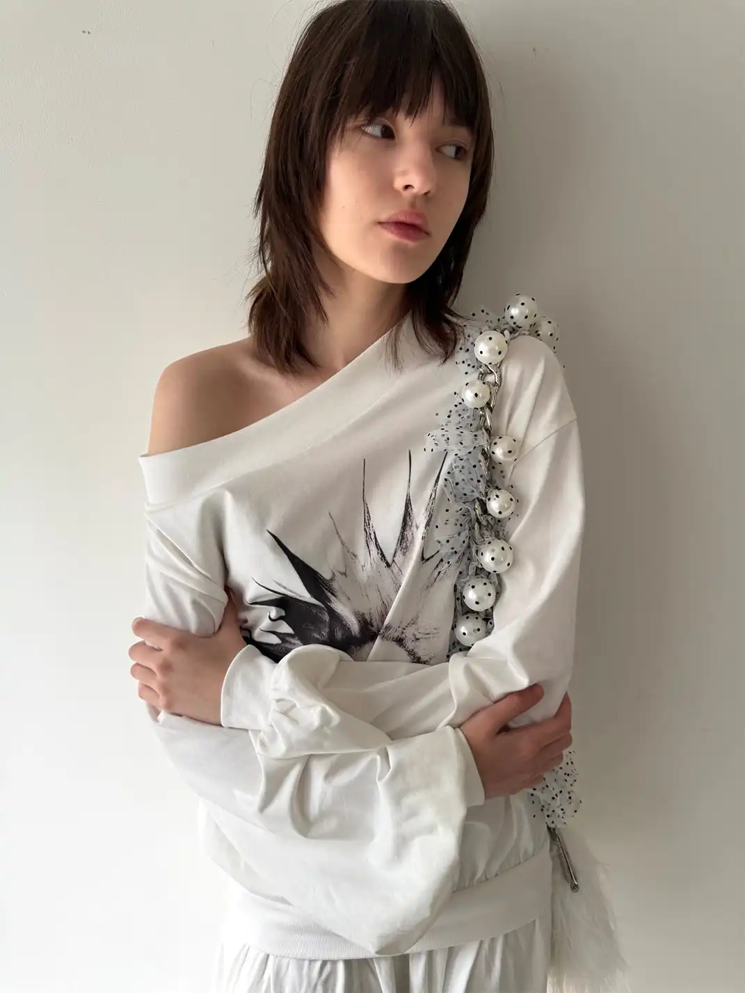 nodress | Punk Spiky Print Off-Shoulder Dress-White