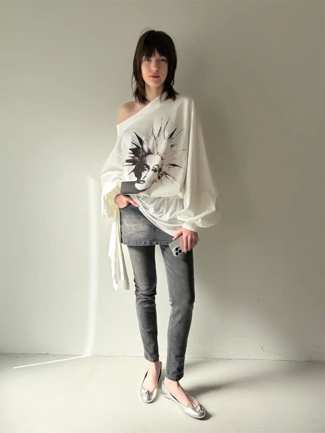 nodress | Punk Spiky Print Off-Shoulder Dress-White