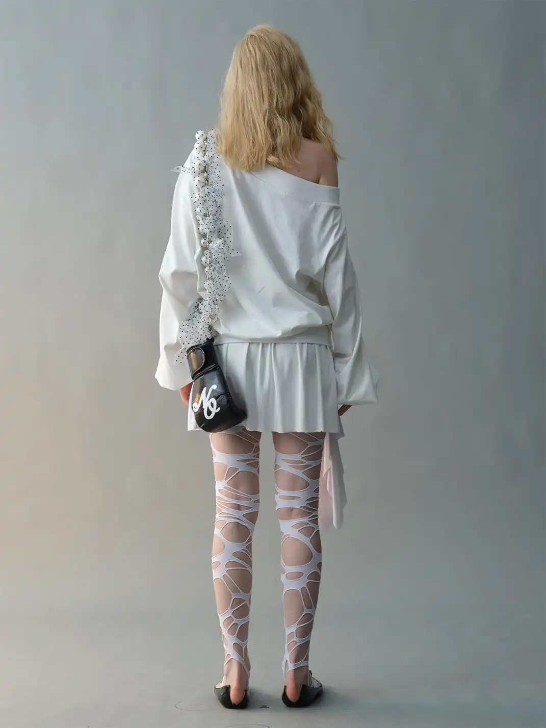 nodress | Punk Spiky Print Off-Shoulder Dress-White