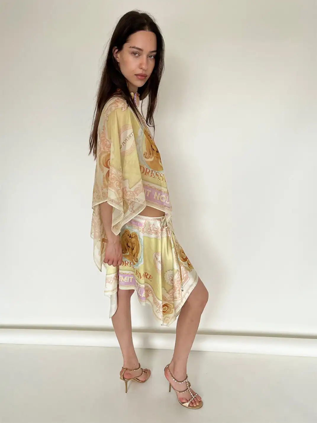 nodress | Banknote Print Chiffon Off-Shoulder Top