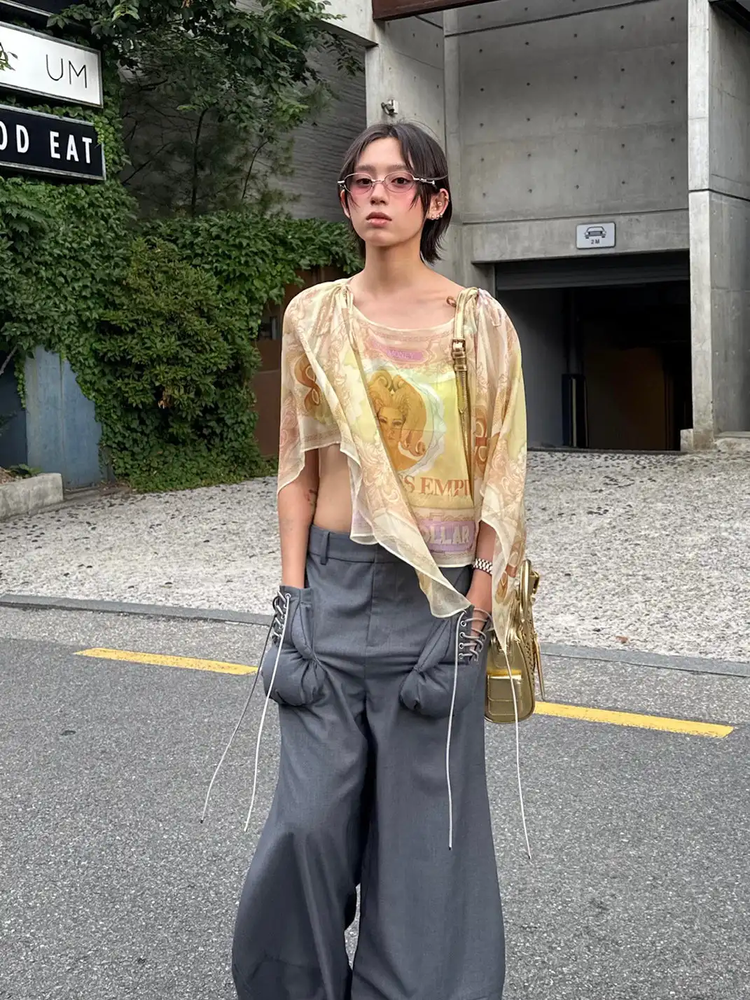 nodress | Banknote Print Chiffon Off-Shoulder Top