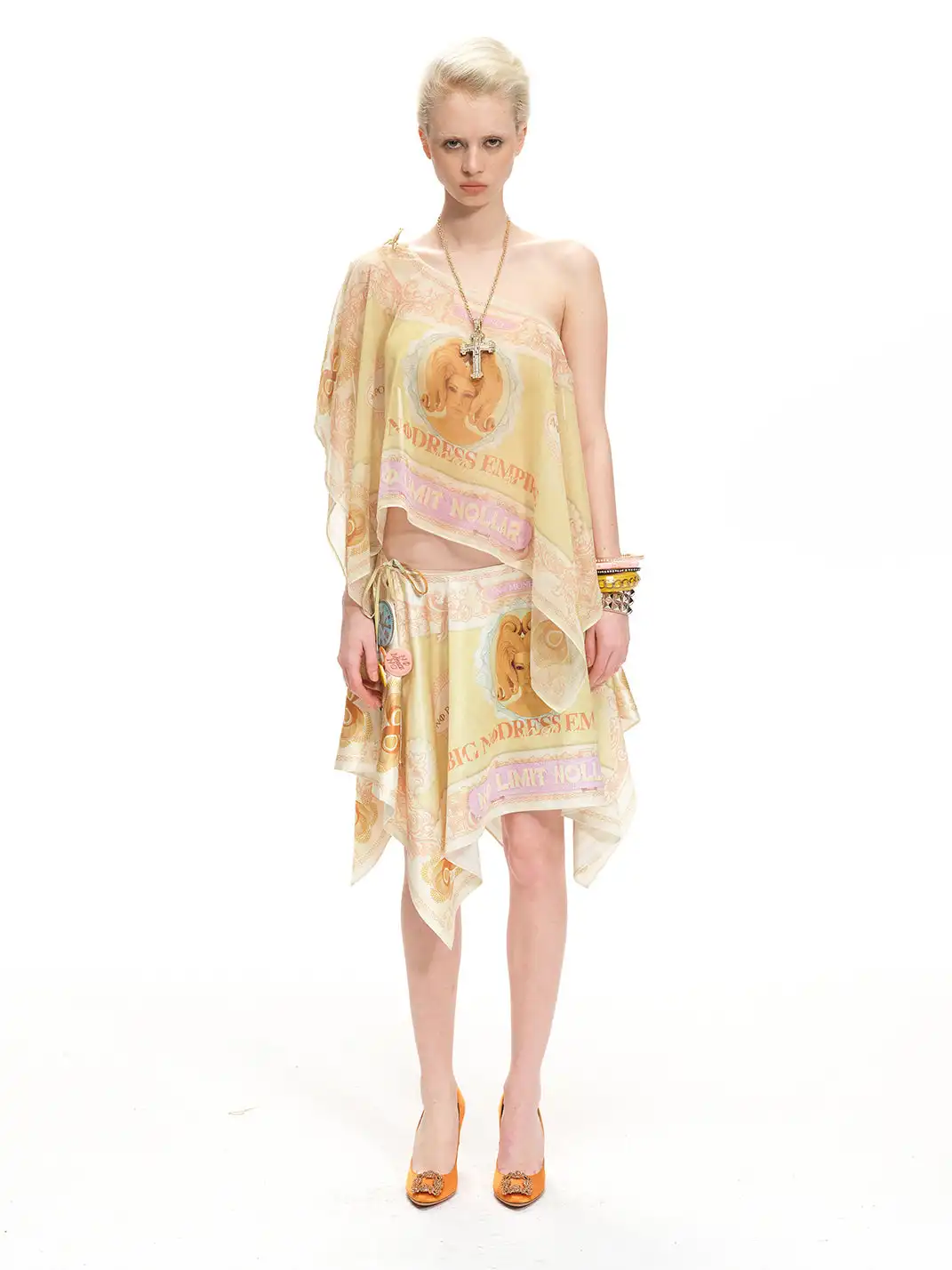 nodress | Banknote Print Chiffon Off-Shoulder Top