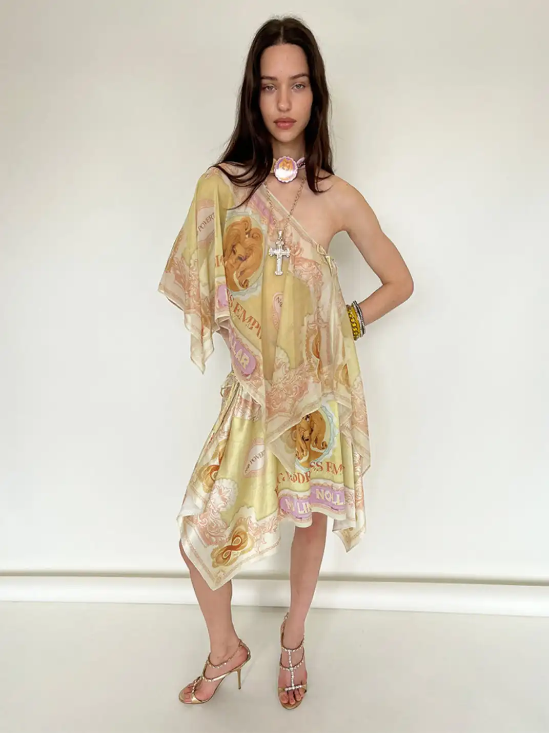nodress | Banknote Print Chiffon Off-Shoulder Top