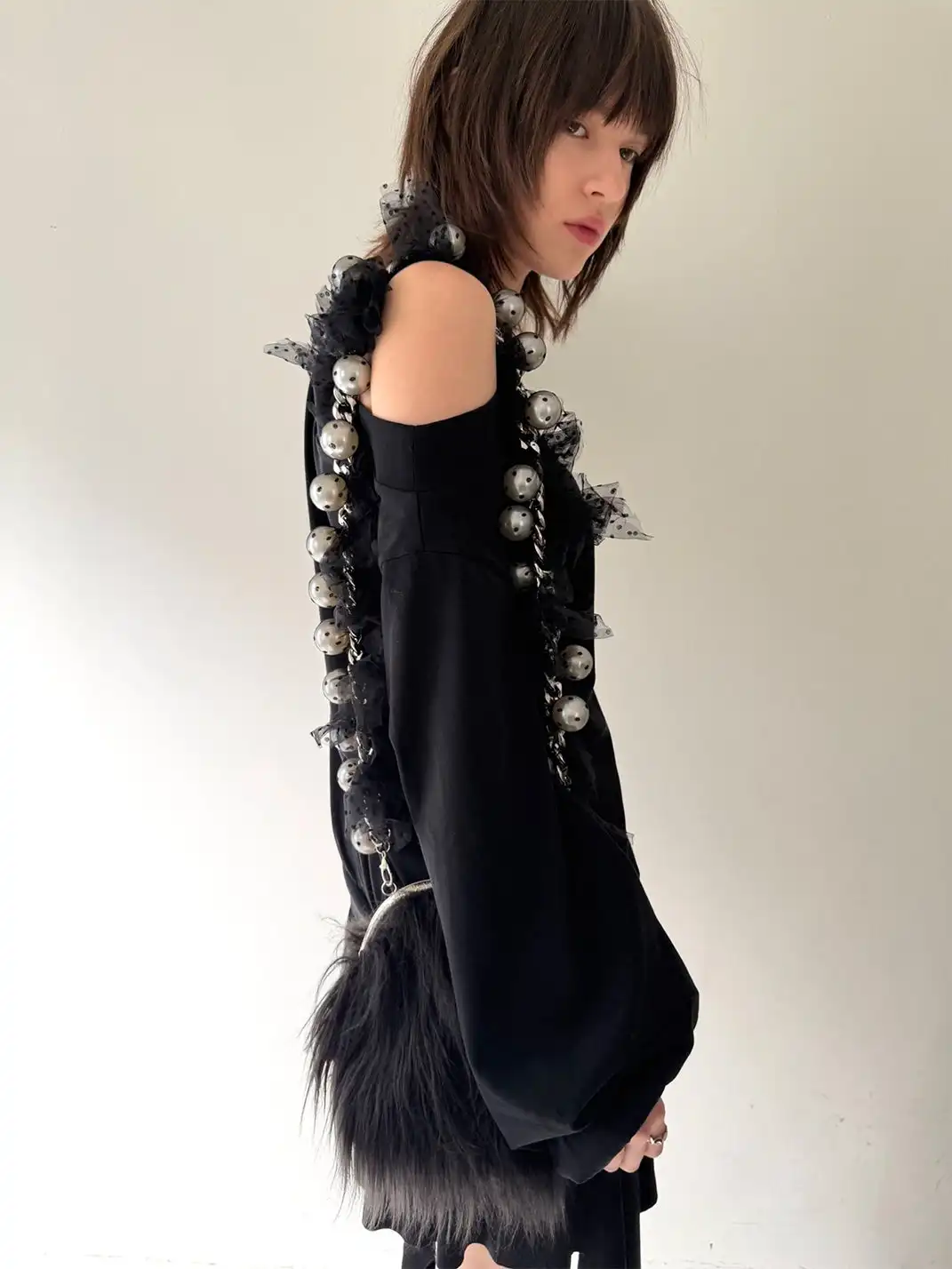 nodress | Punk Spiky Print Off-Shoulder Dress-Black