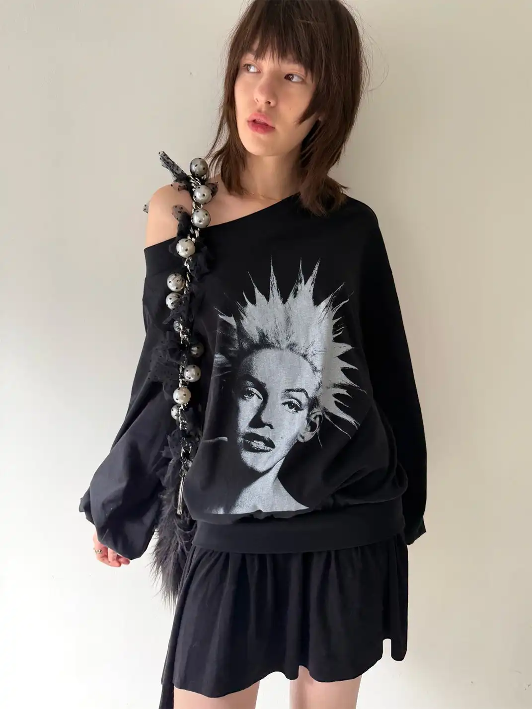 nodress | Punk Spiky Print Off-Shoulder Dress-Black