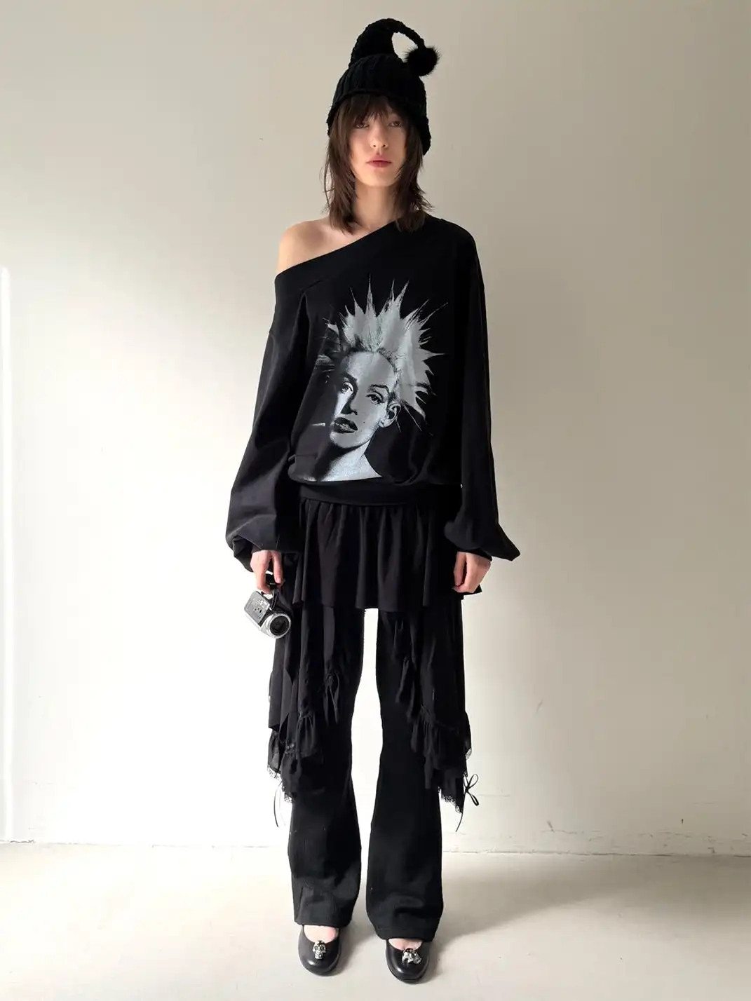 nodress | Punk Spiky Print Off-Shoulder Dress-Black