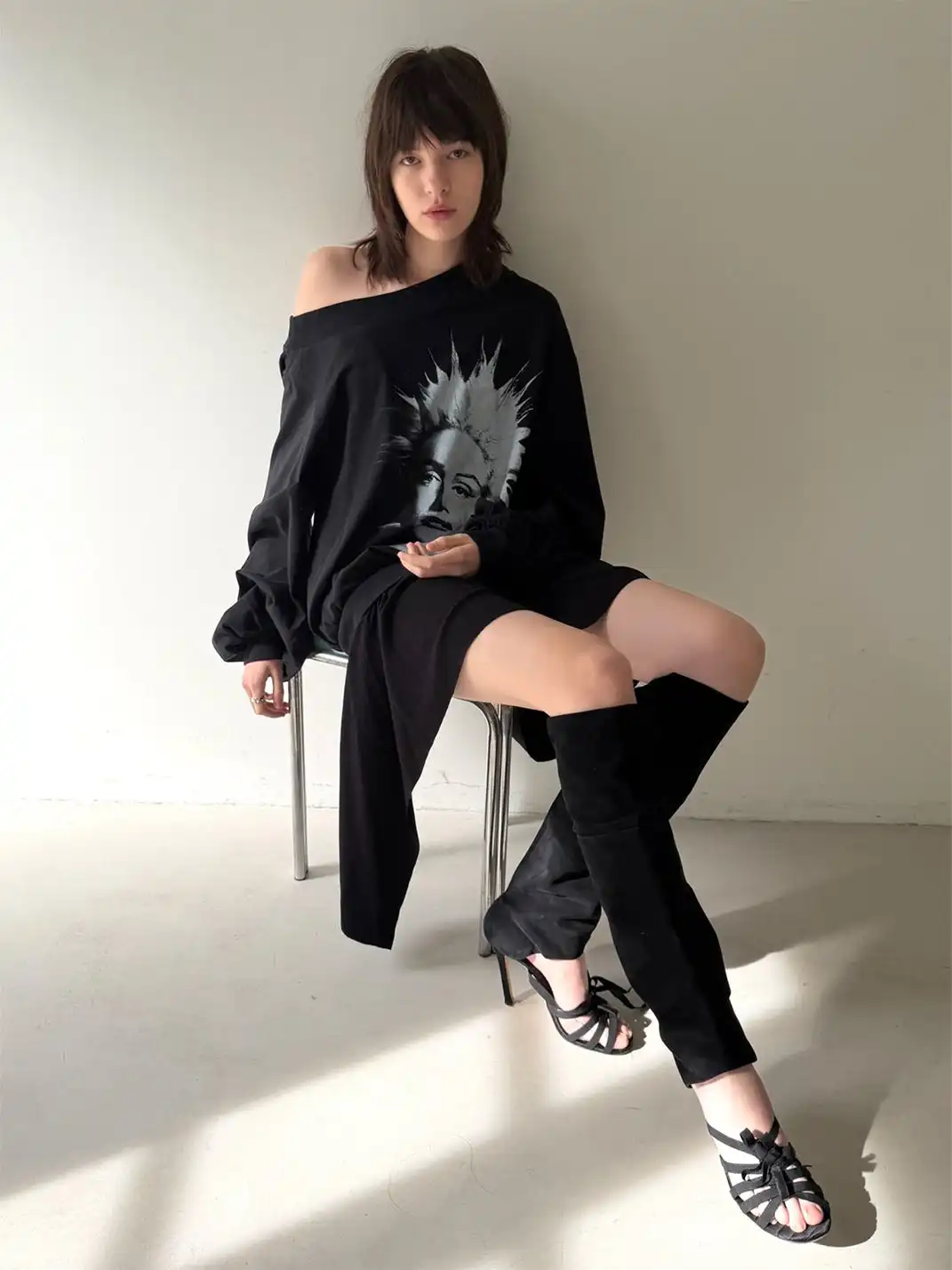 nodress | Punk Spiky Print Off-Shoulder Dress-Black