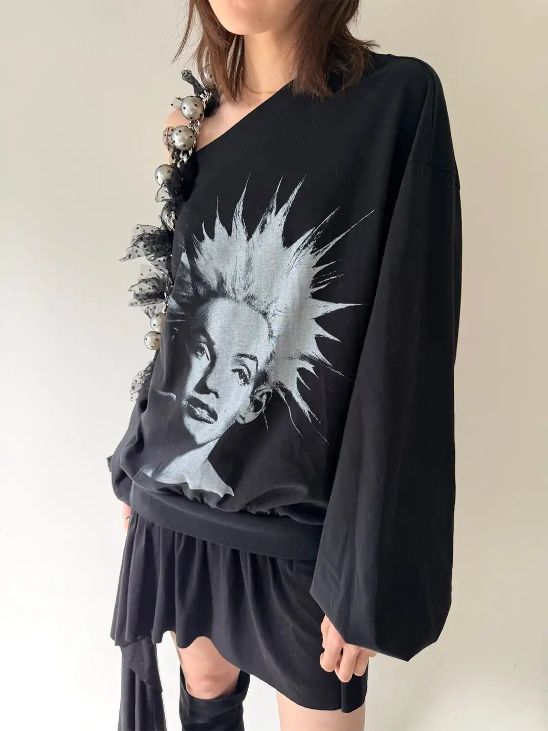 nodress | Punk Spiky Print Off-Shoulder Dress-Black